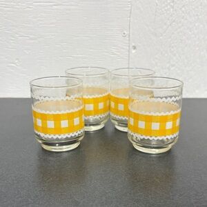 Vtg Libbey Glass Tumblers, Juice Glasses, Yellow Country Gingham, set of 4